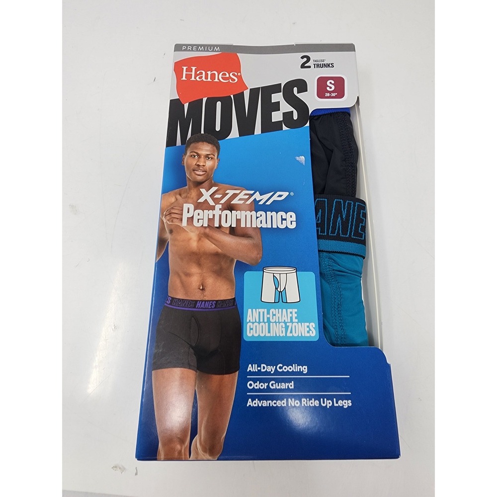 Hanes Mens Moves X-Temp Performance Trunks Blue Nylon Blend Athletic Size Small‎